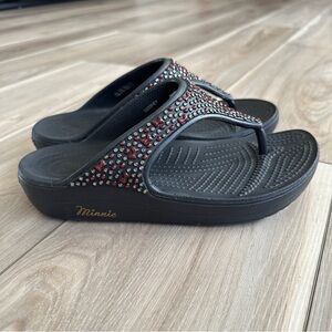 Crocs Sloane Minnie Mouse Diamante Flip Flops Women W7 Black Platform Sandals